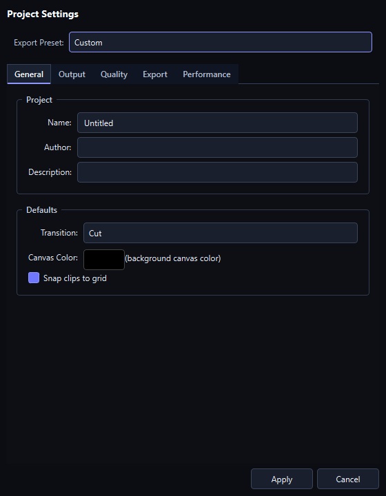 VJ Loop Studio 3D project settings dialog