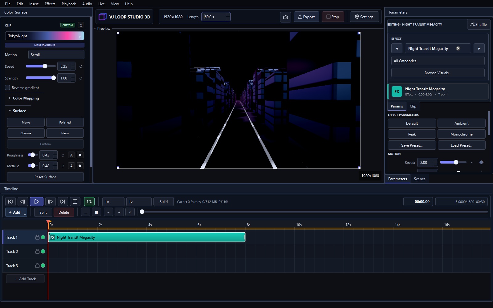 VJ Loop Studio 3D production workspace
