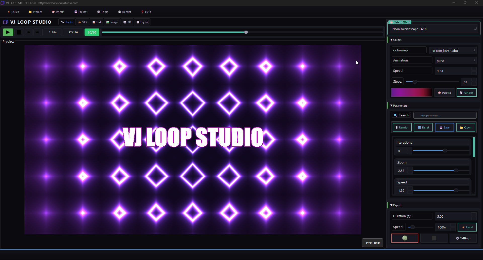 VJ Loop Studio Neon Effects Screen
