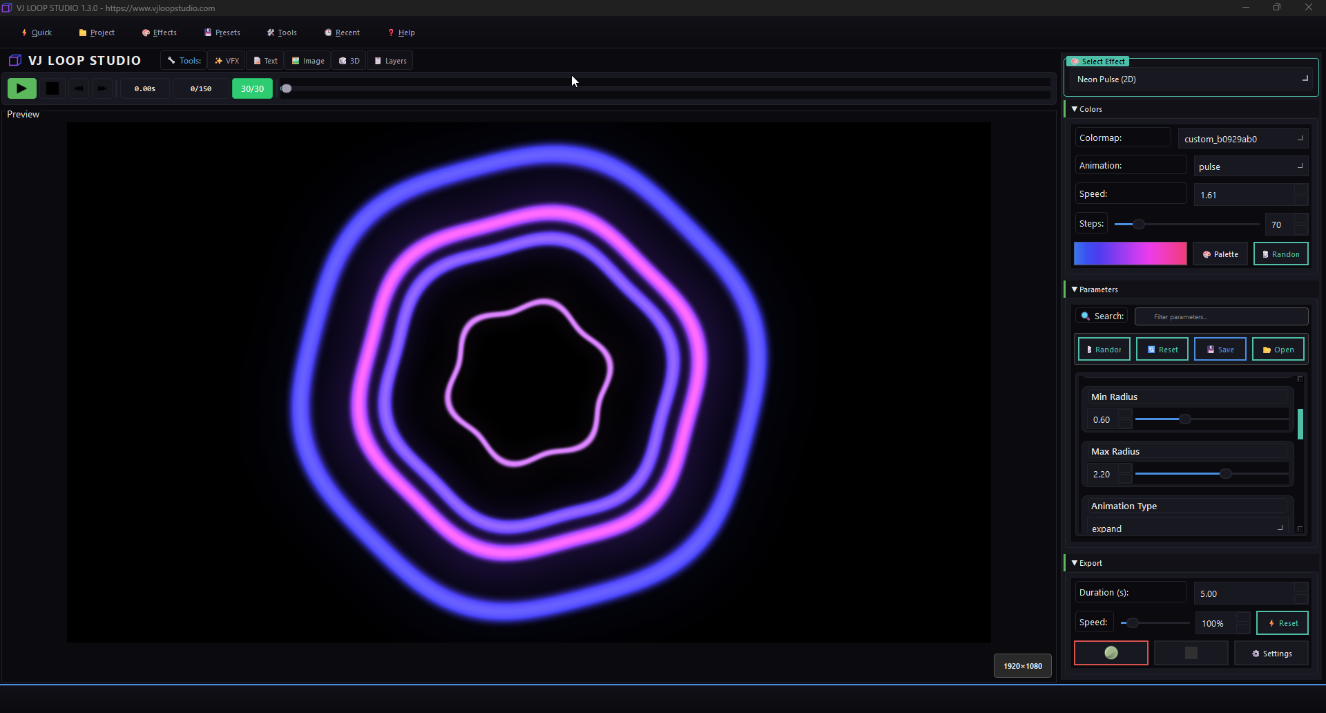 Example of 3D objects with neon effects applied